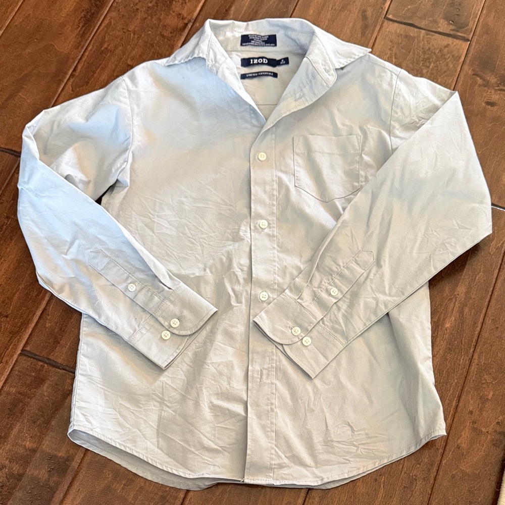 Izod Gray Long-Sleeve Button-Down Shirt Youth Medium Like New